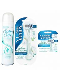 Gillette Combi Venus Embrace Sensitive Houder incl 5 mesje +200ml satin care gel