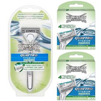 Wilkinson Sword Combi Quattro Titanium Sensitive Scheersysteem incl 17 mesjes