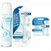 Gillette Combi Venus Embrace Sensitive Houder incl 5 mesje +200ml satin care gel