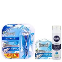 Wilkinson Hydro3 Scheersysteem incl 13 Mesjes + Opberghouder + Nivea For Men Sensitive Scheergel 200ml