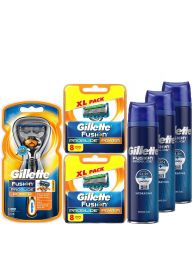 Gillette Combi Fusion ProGlide Power Flexball Houder incl 17 Mesjes + 3x 200ml ProGlide Hydrating Gel