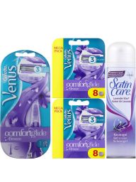 Gillette Combi Venus Breeze Scheersysteem incl 17 Mesjes + Satin Care Droge Huid Scheergel 200ml