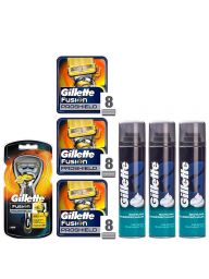 Gillette Fusion ProShield Houder incl 25 Mesjes + 3x Sensitive Scheerschuim 300ml