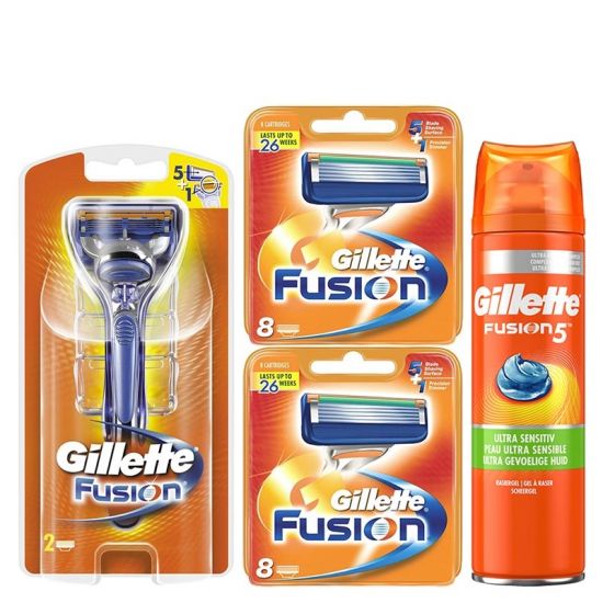 Gillette Combi Fusion Scheersysteem incl 18 Mesjes + Ultra Sensitive Gel 200ml