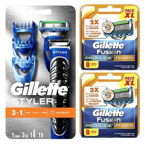 Gillette Combi Fusion ProGlide Styler Systeem + 16 ProGlide Power Mesjes