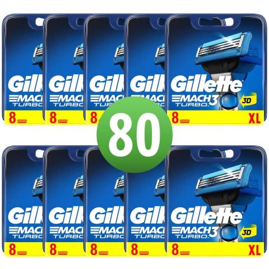 Gillette Mach3 Turbo 3D Scheermesjes 80 Stuks Hele Doos (10x8)