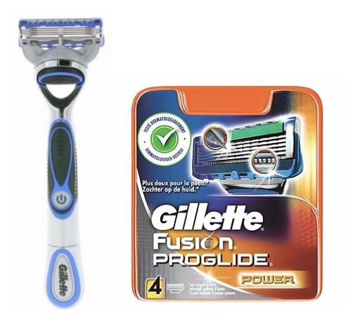Dagaanbieding - Gillette Combi Fusion ProGlide Power Houder Chrome Blue + 4 pack dagelijkse koopjes