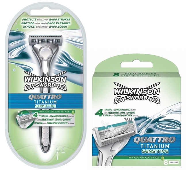 Dagaanbieding - Wilkinson Sword Combi Quattro Titanium Sensitive Systeem + 8 mesjes dagelijkse aanbiedingen