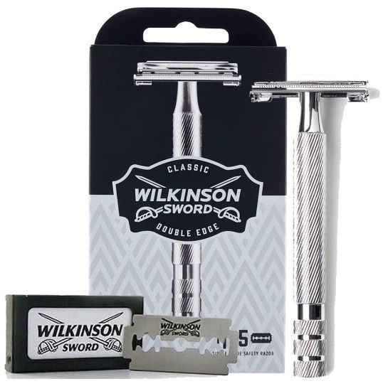 Wilkinson Classic Vintage Premium Metal scheermes houder incl 5 mesjes