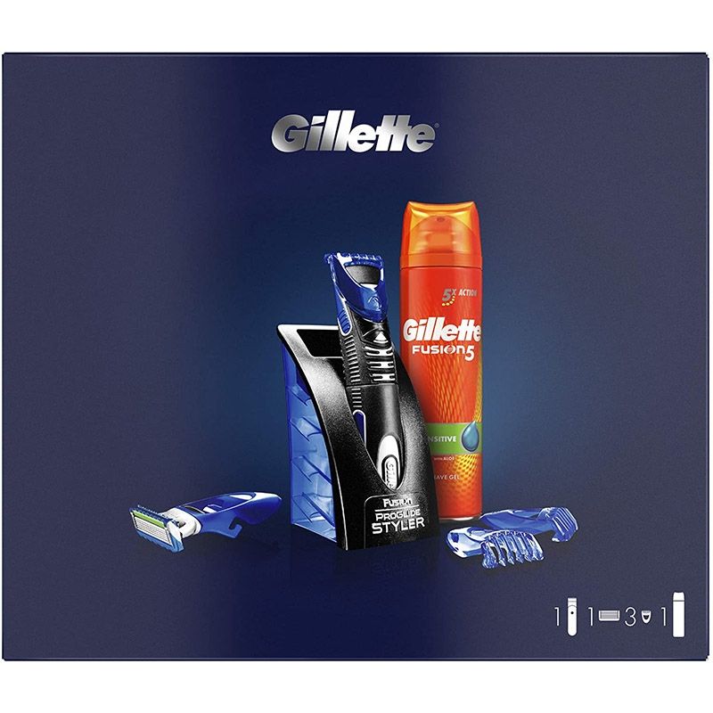 gat De Kamer draai Gillette Fusion ProGlide Styler Cadeauset incl Fusion5 Ultra Sensitive Gel  200ml + Standaard ShaveSavings.com