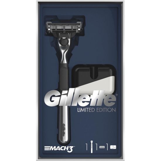 Gillette Mach3 Scheersysteem met Chromen Handvat incl Standaard Giftset Limited Edition