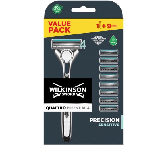 Wilkinson Quattro Essential Sensitive Scheersysteem incl 9 Mesjes