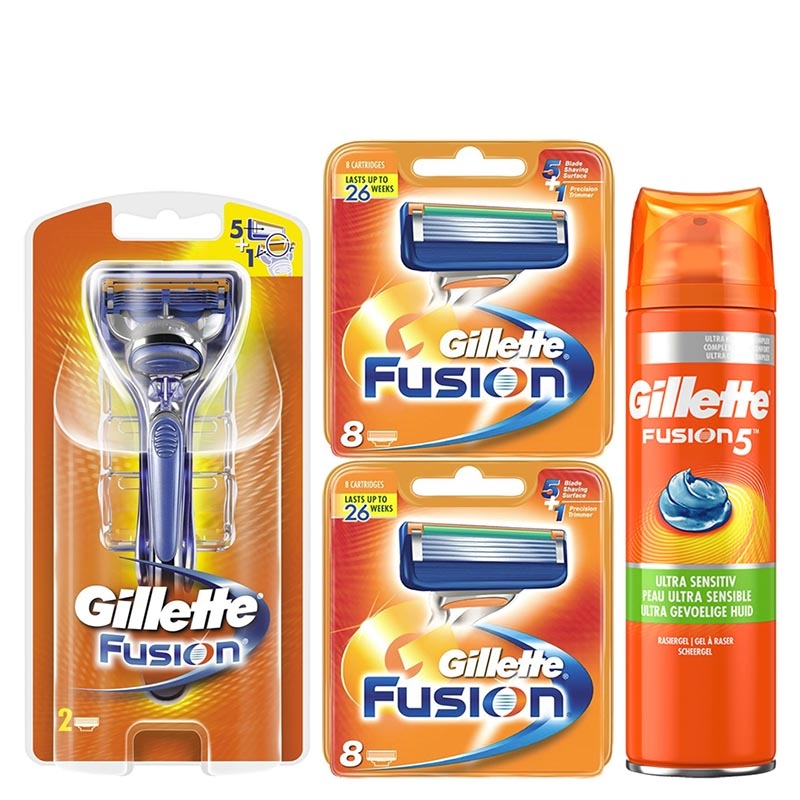 Gillette Combi Fusion Scheersysteem incl 18 Mesjes + Ultra Sensitive Gel 200ml