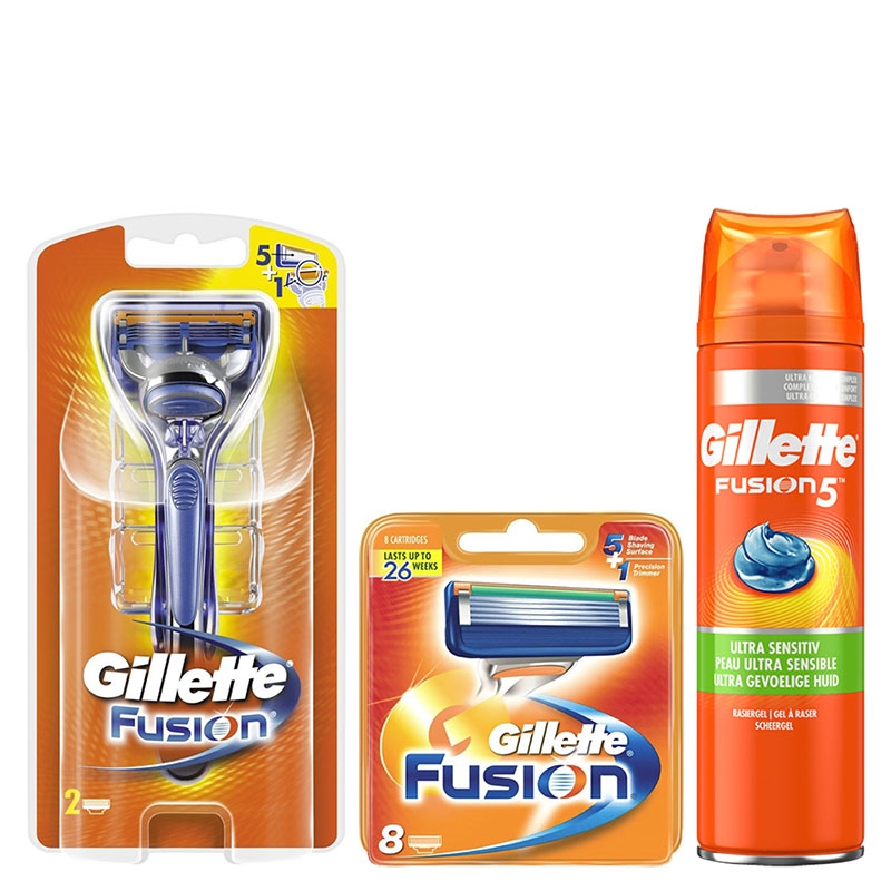 Gillette Combi Fusion Scheersysteem incl 10 Mesjes + Ultra Sensitive Gel 200ml